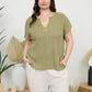 Plus Olive Split Neck Knit Pullover