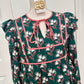 Hunter Green Ruffled Shoulder Floral Dress