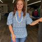 Blue Floral Ric Rac Puff Sleeve Top