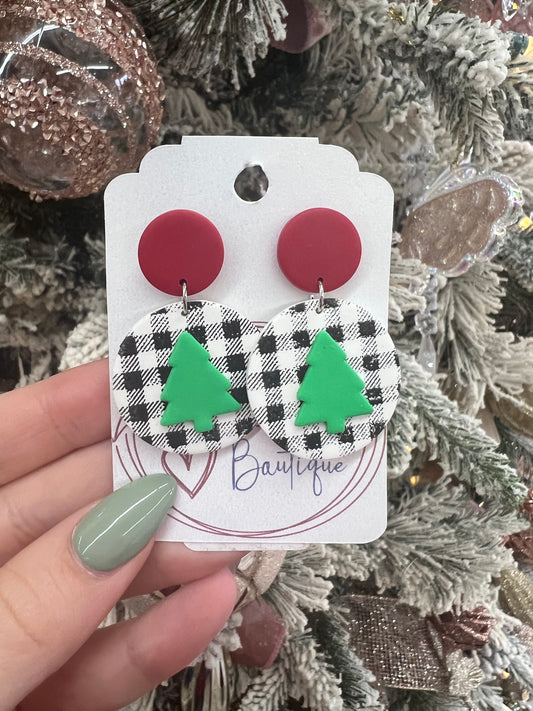 Plaid Christmas Tree Earrings