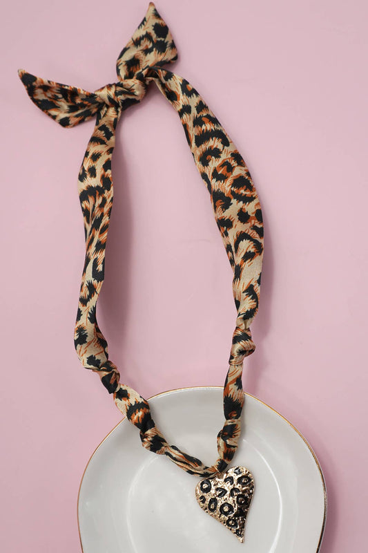 Leopard Scarf Heart Charm Necklace