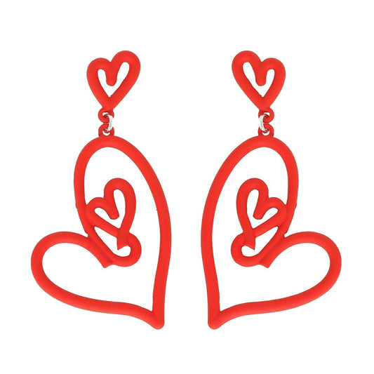 Red Heart Cut Out Acrylic Earrings