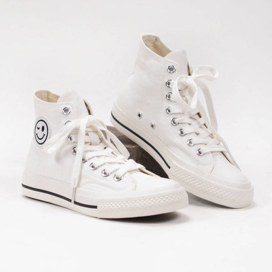 Smiley Face High-Top Canvas Sneakers