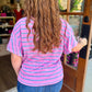 Purple Ruffle Sleeve Stripe Knit Top