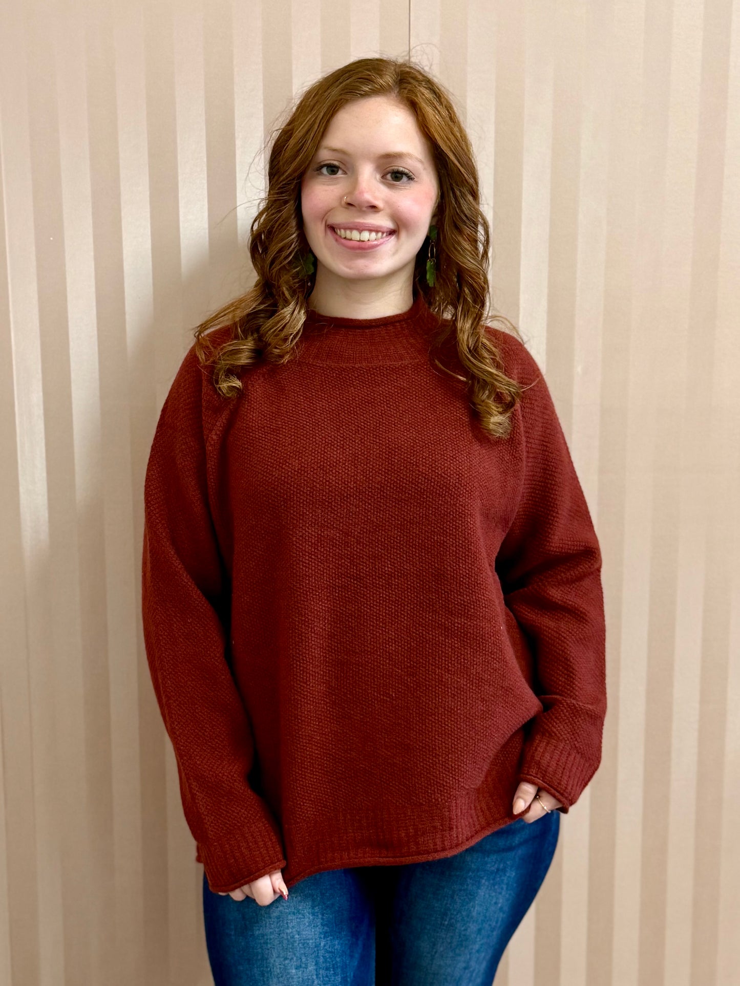 Burgundy Raw Cut Detail Cozy Sweater