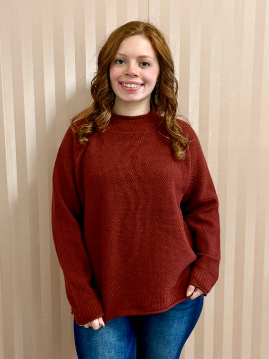 Burgundy Raw Cut Detail Cozy Sweater