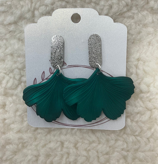 Peacock Green Ginkgo Leaf Earrings