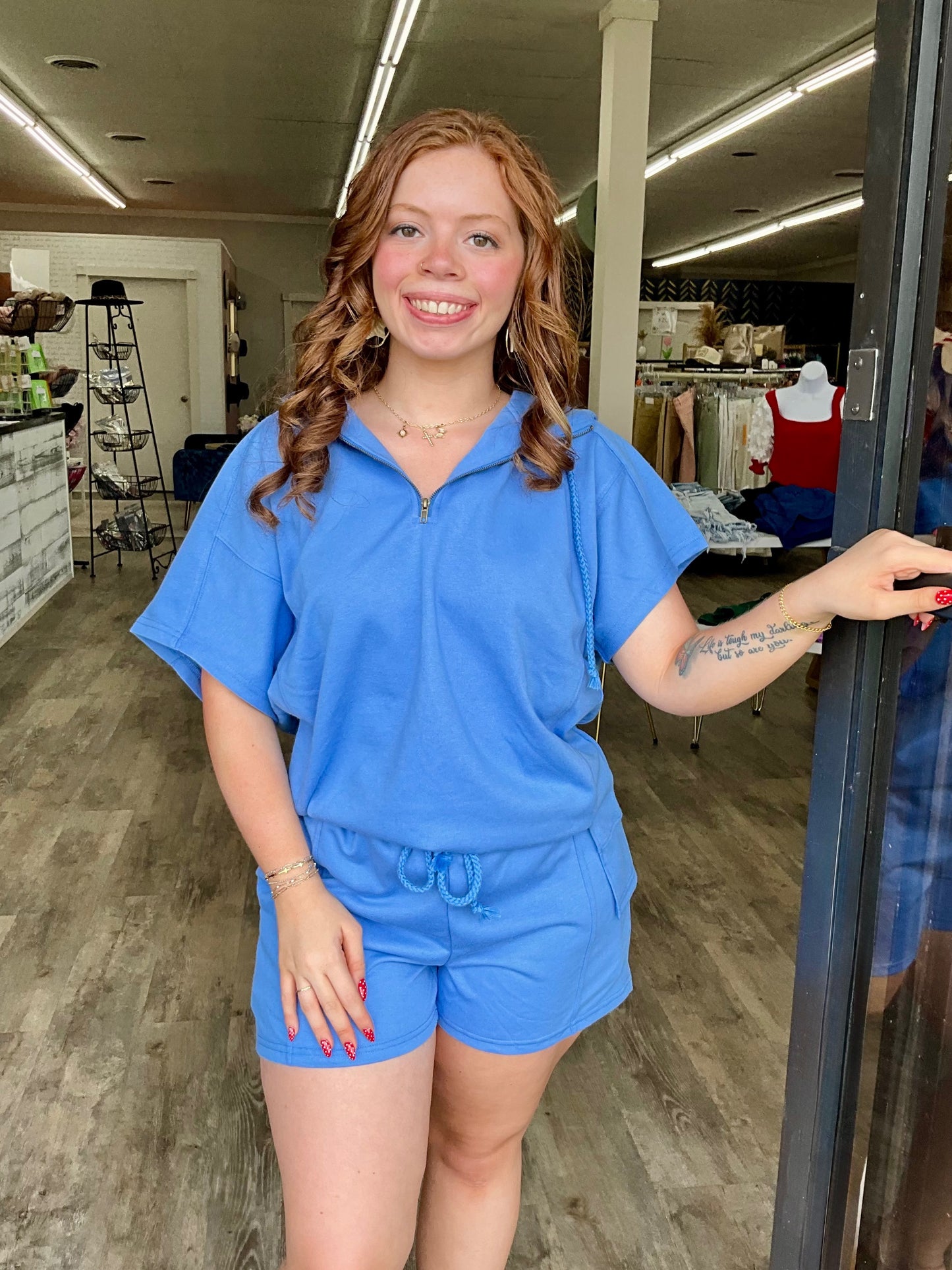 Blue Hoodie & Short Set