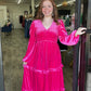 Plus Pink Velvet Ruffled Dress