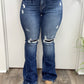 Distressed Patchwork Mid Rise Flare Jeans