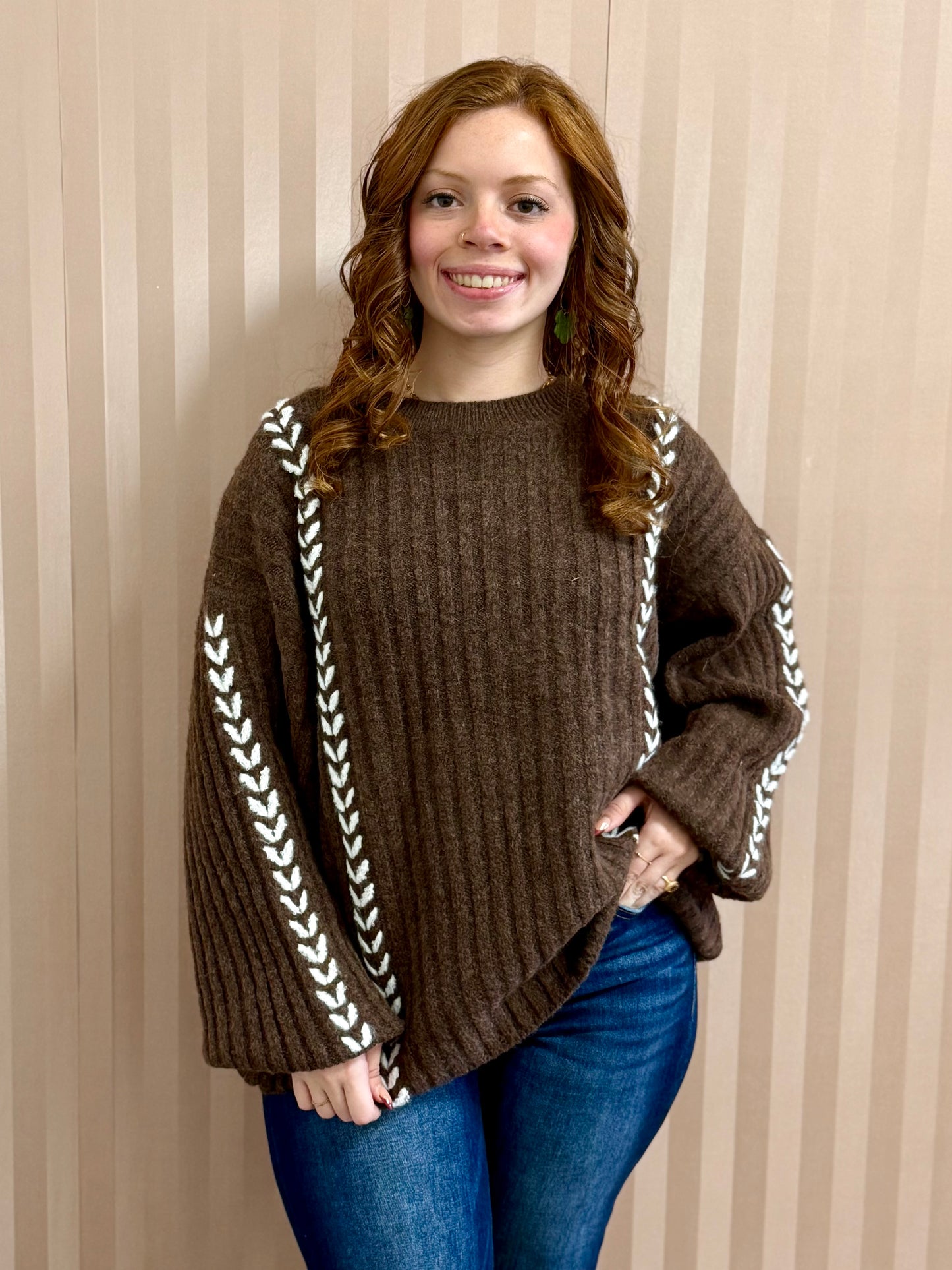Espresso Whip Stitch Detailed Sweater