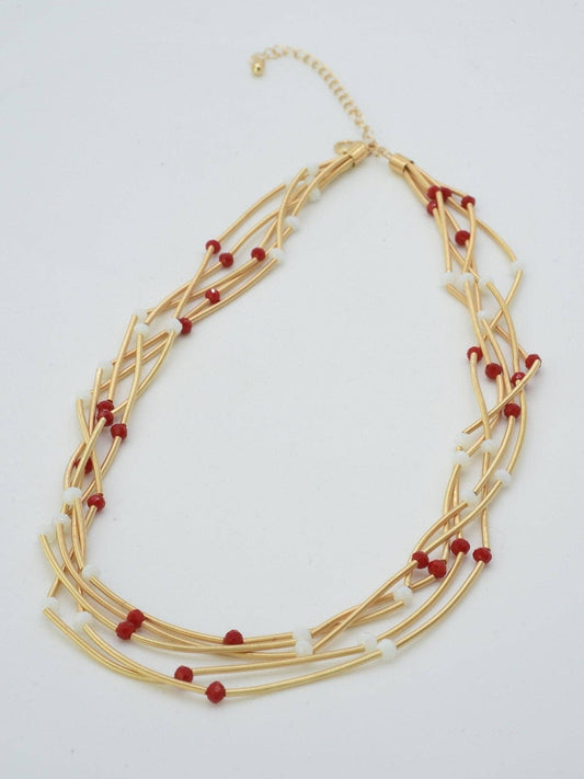Red & White Multi Strand Necklace