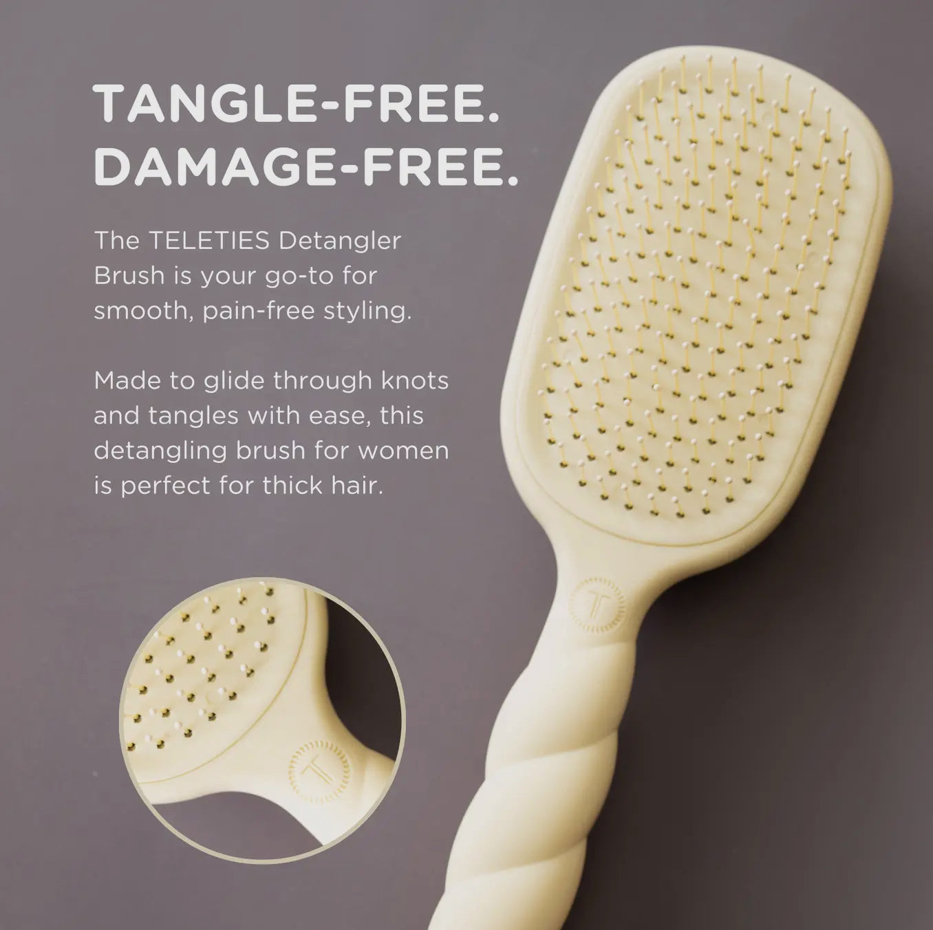 TELETIES Tan Detangler Hair Brush for Thick Hair