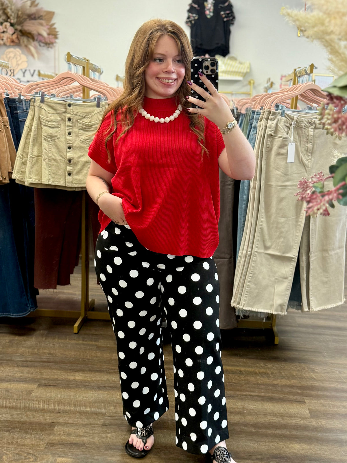 Black & White Polka Dot High Rise Wide Leg Pants