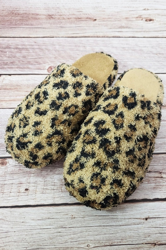 Brown Leopard Fuzzy Indoor Slippers