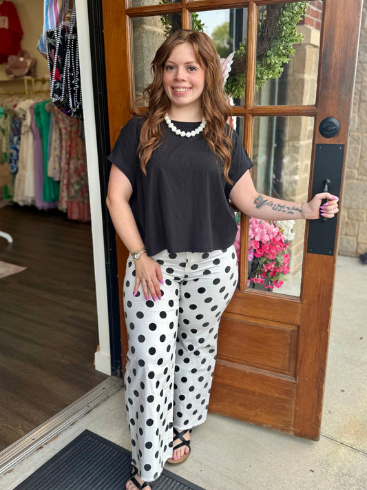 Ivory Polka Dot Flow Leg Pants