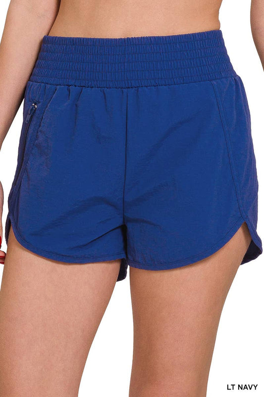 Light Navy Windbreaker Shorts w/ Zipper Pockets