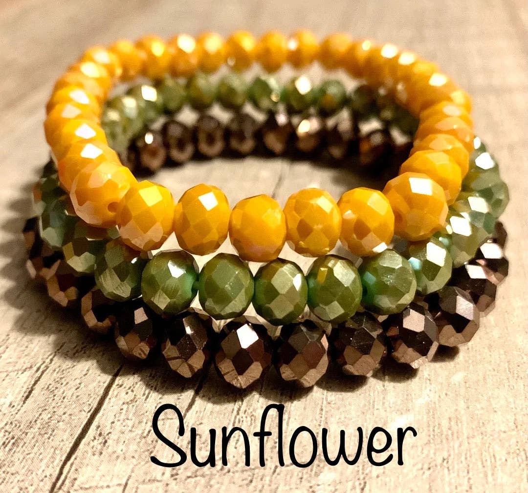 3pc Crystal Bead Bracelet Set- Sunflower