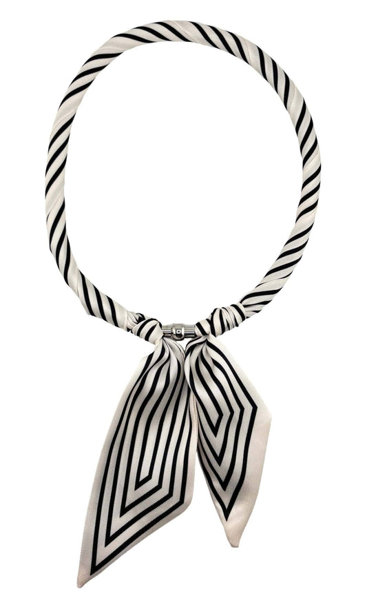 Ivory Stripe Print Scarf Necklace