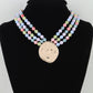 Multi Color Triple Beaded Disc Statement Necklace