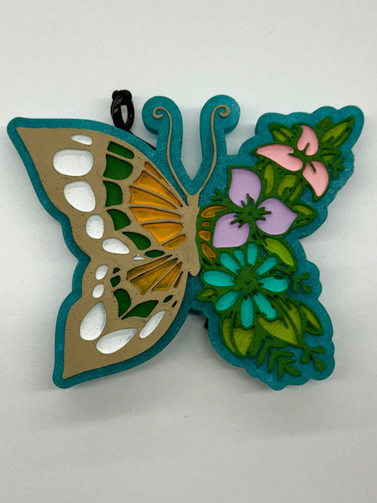 Turquoise Floral Butterfly Car Freshie - Butt Naked