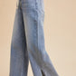 Denim Stretch Side Slit Wide Leg Jeans