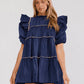 Navy Puff Sleeve Mini Dress