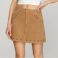 Camel Suede Studded Mini Skirt