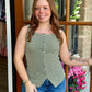 Green Button-Front Stripe Tank Top
