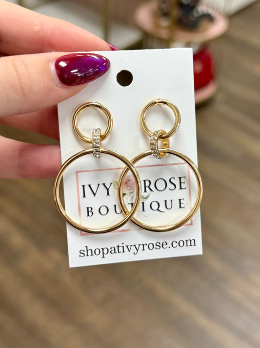 Gold Diamond Hollow Hoop Dangle Earrings