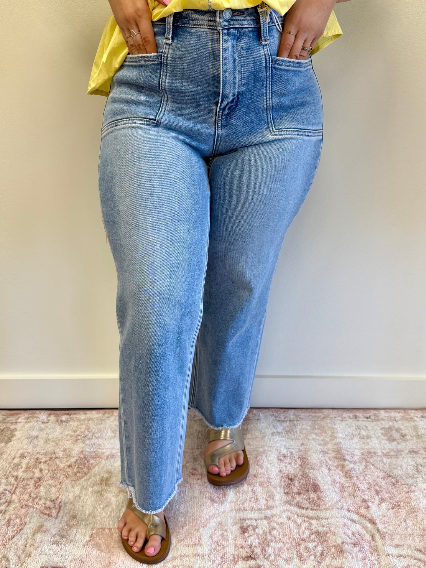 High Rise Crop Slim Wide Leg Jeans