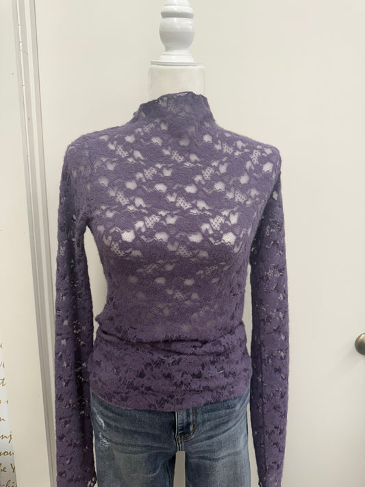 Long Sleeve Purple Brushed Lace Top