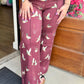 Burgundy Mallard Print Wide Leg Jeans
