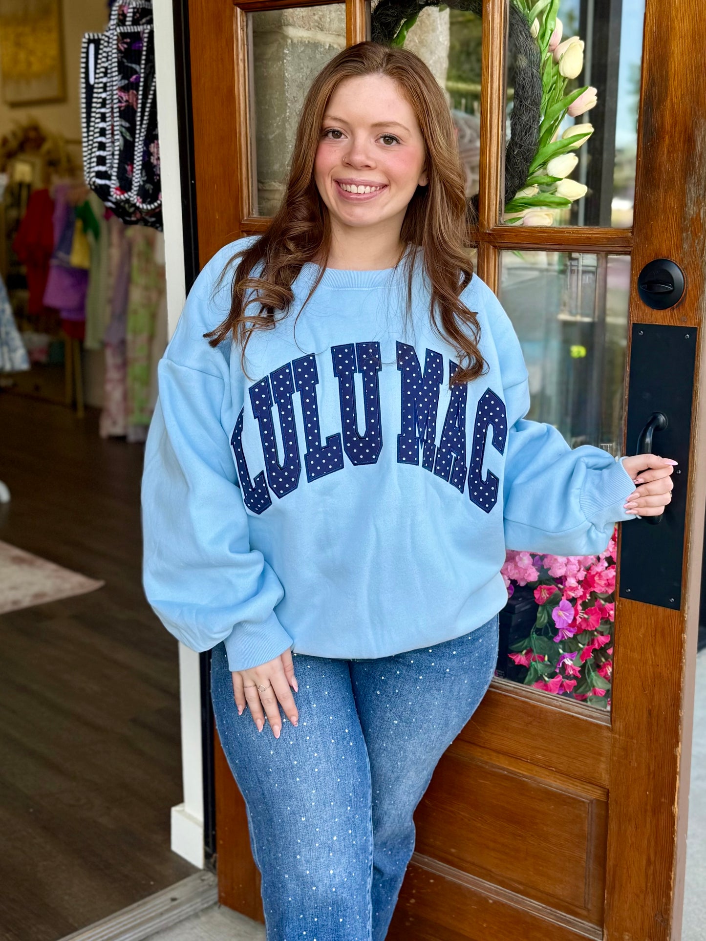 Light Blue & Navy Lulu Mac Polka Dot Sweatshirt