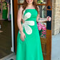 Green Side Cutout Floral Midi Dress