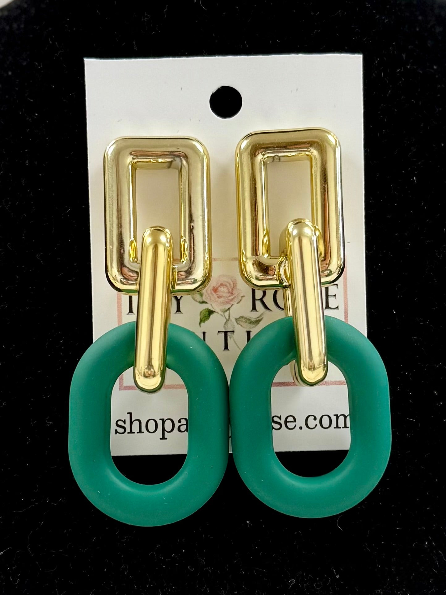 Green & Gold Chunky Chain Earrings