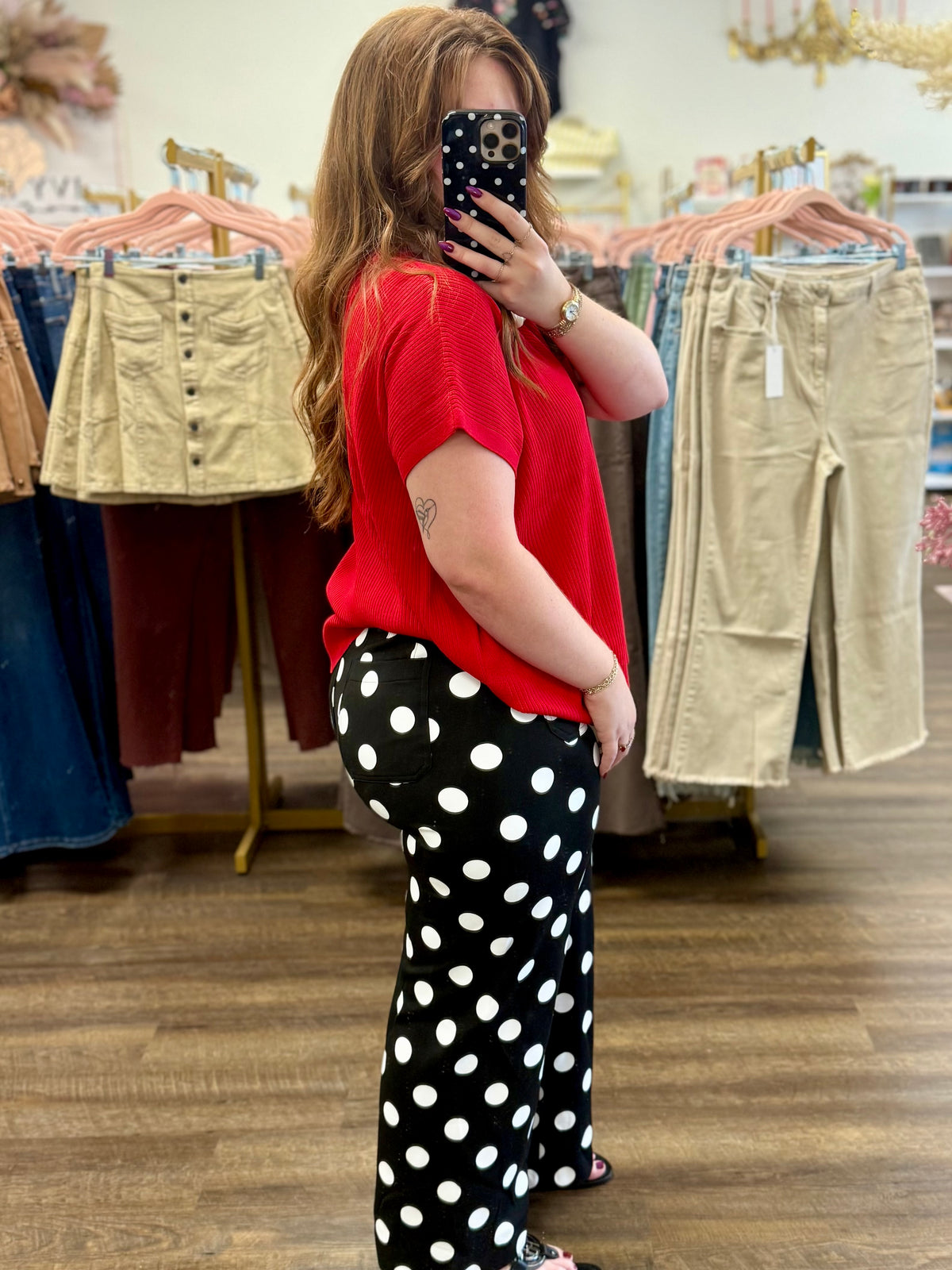 Black & White Polka Dot High Rise Wide Leg Pants