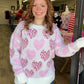 Pink Leopard Pearl Heart Sweater