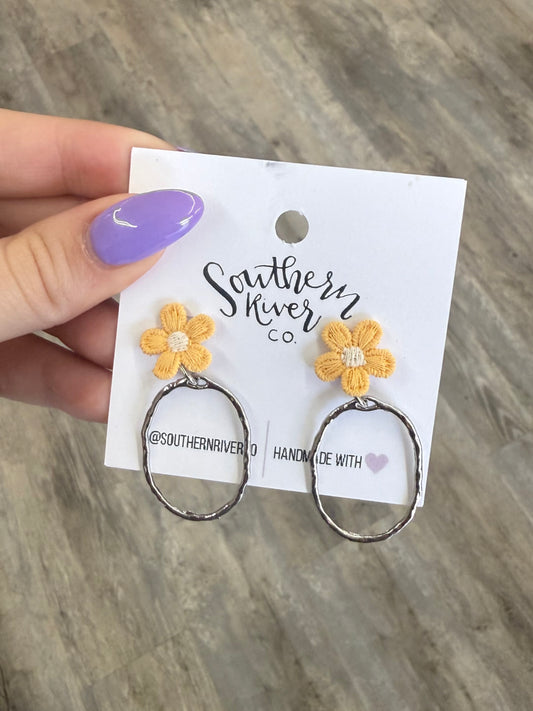 Dark Yellow Crochet Flower Dangles