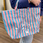 Blue & Pink Glossy Striped Pool Tote Bag