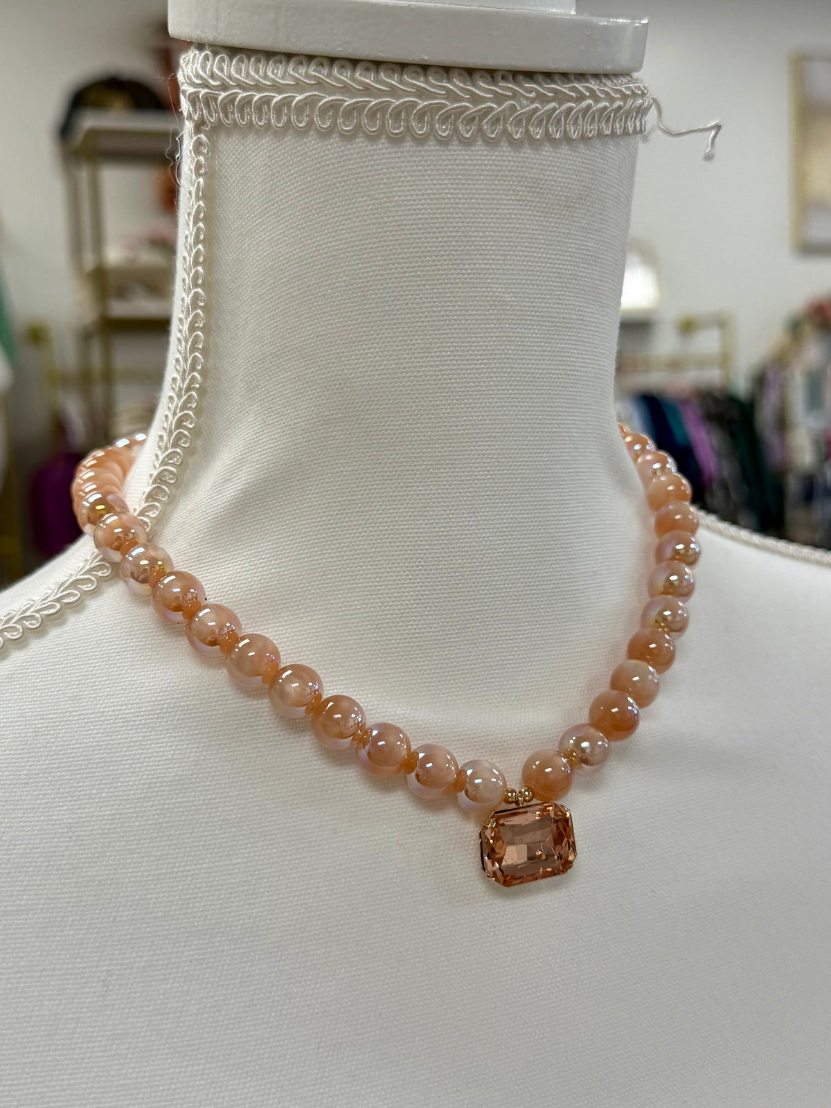 Peach Iridescent Jewel Magnetic Clasp Necklace