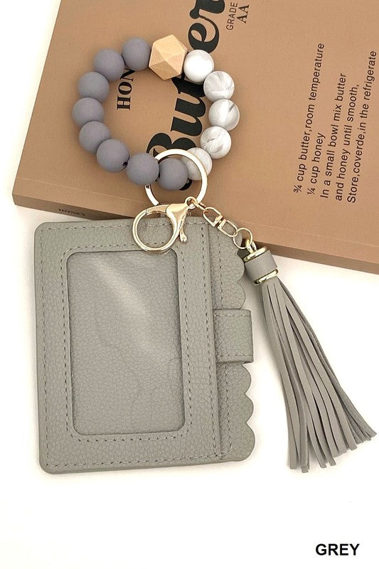 Grey Beaded Bracelet Keychain Wallet