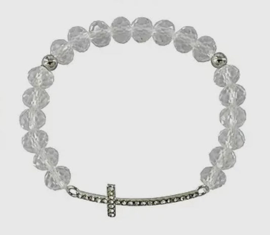 Silver Crystal Cross Bracelet