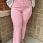 Pink Acid Wash High Waist Frayed Hem Bootcut Jeans
