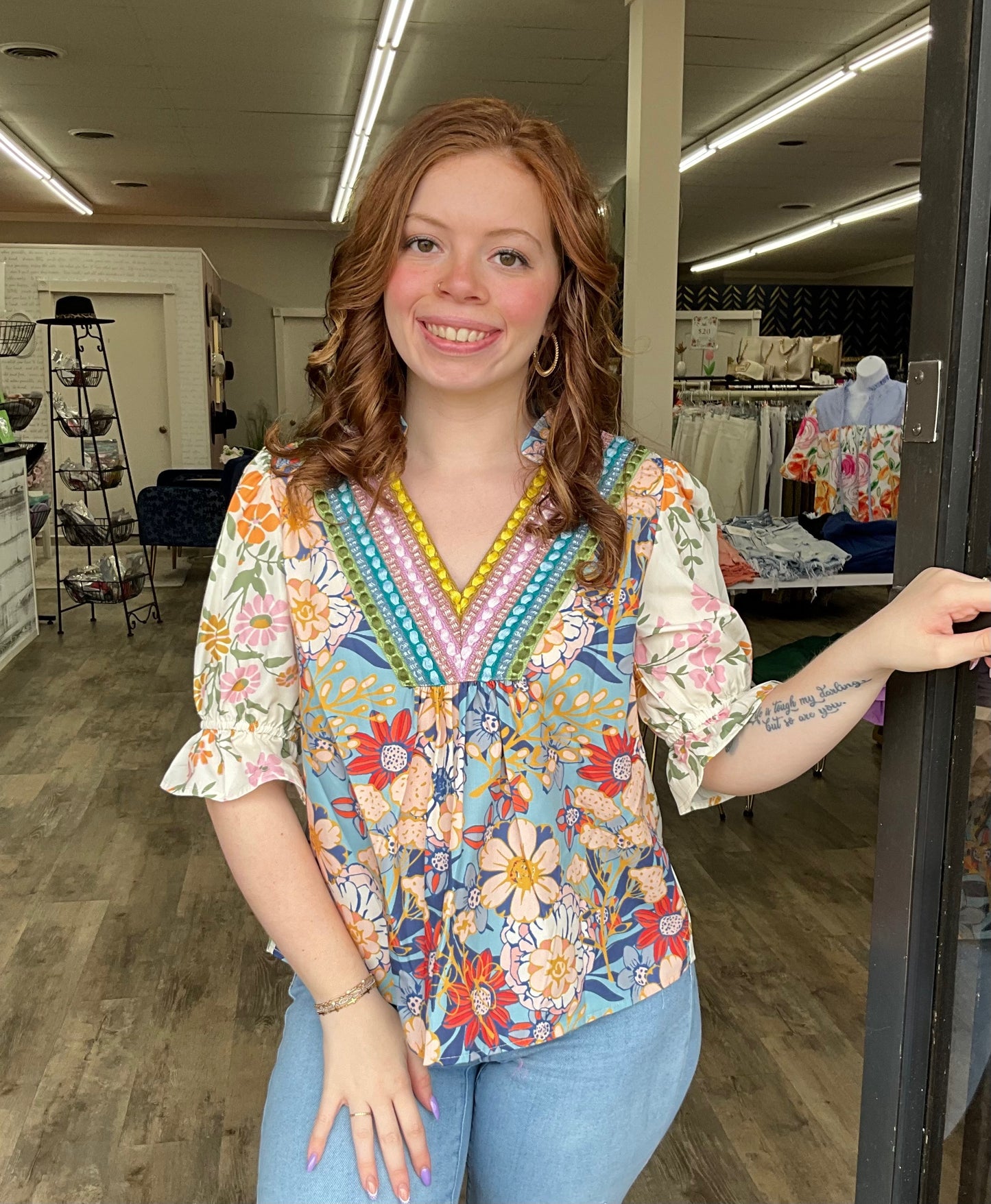 Floral V-Neck Boho Floral Top