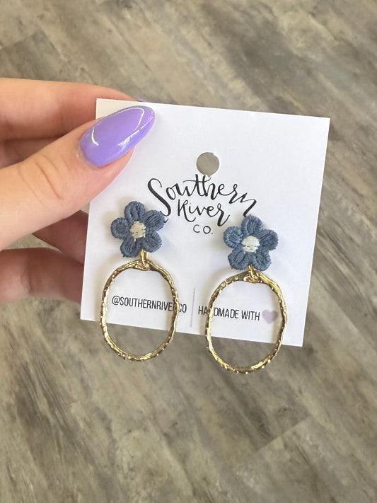 Denim Crochet Flower Dangles