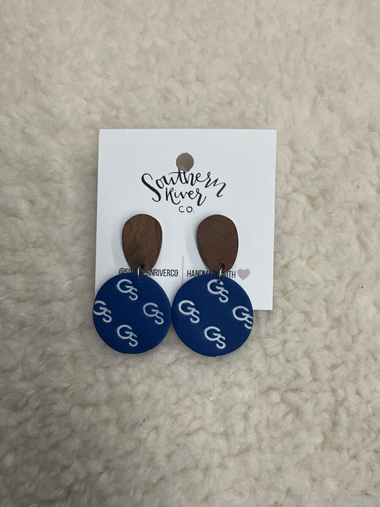 Wood GS Round Dangle Earrings