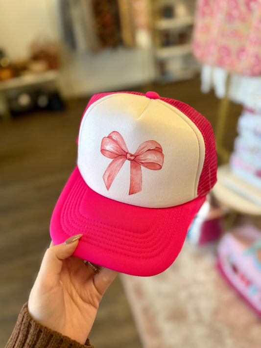Hot Pink And White Bow Trucker Hat