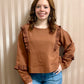 Rust Cotton Ruffle-Detailed Knit Top