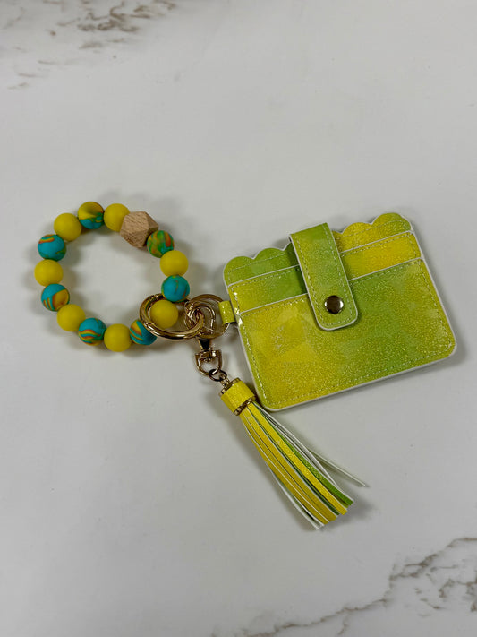 Green Glitter Wallet Keychain